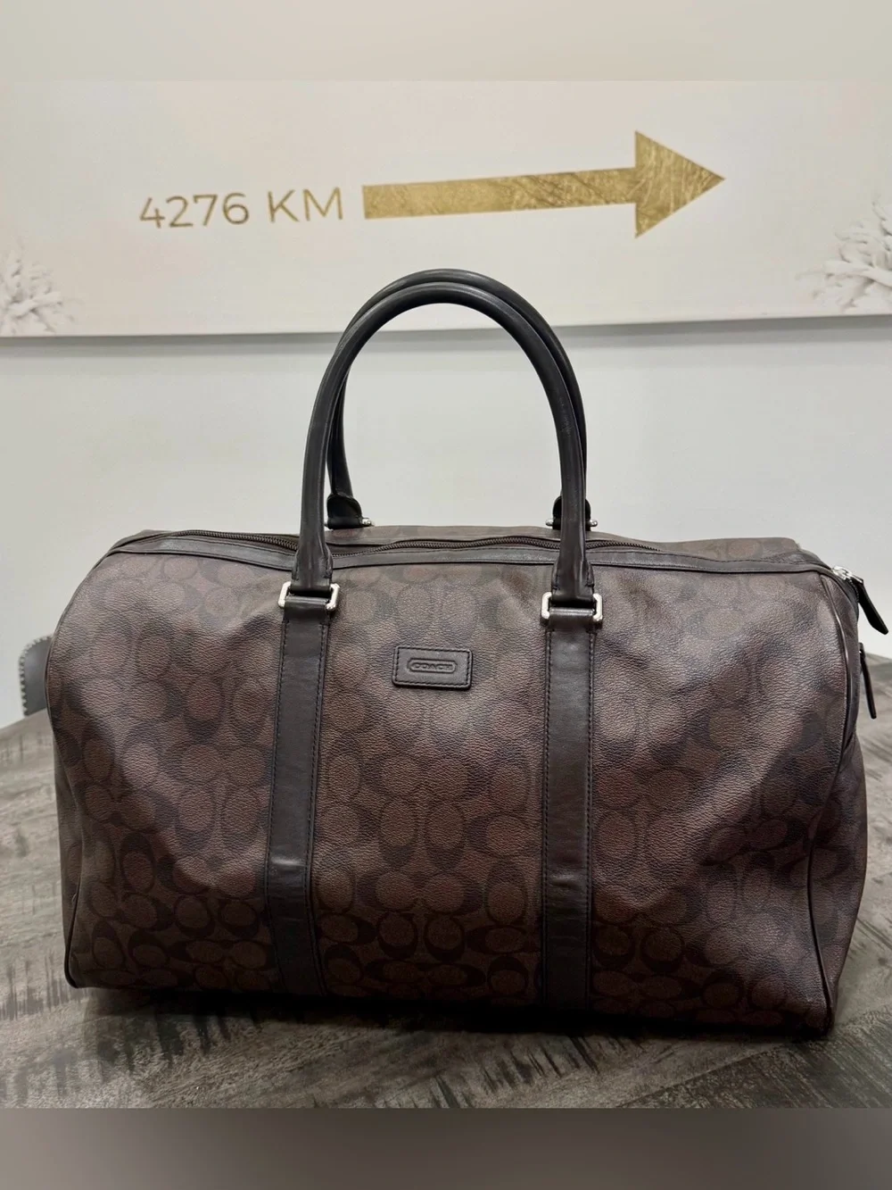 Coach Brown Signature Canvas Duffel with Dark Brown Trim